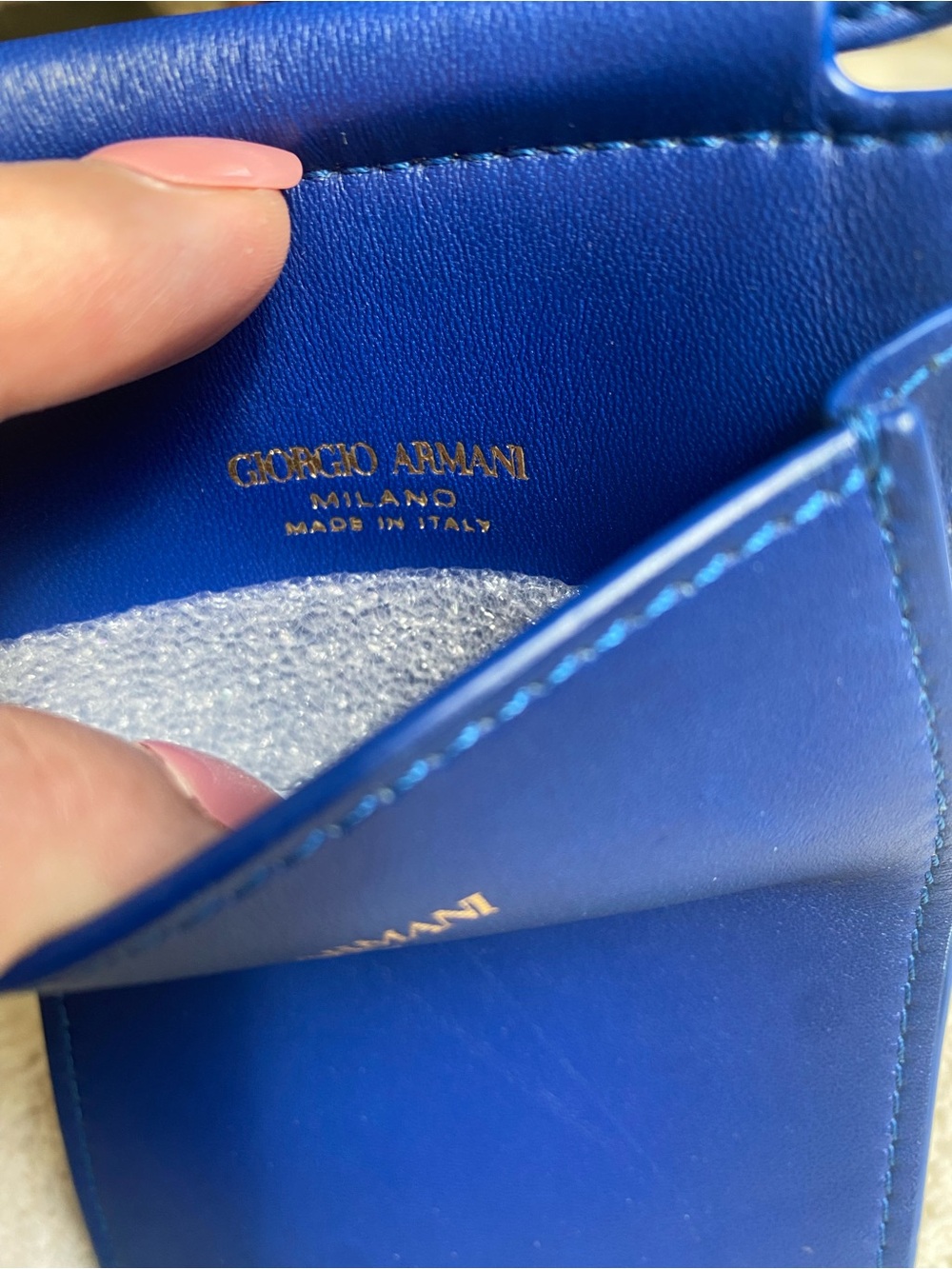 Giorgio Armani Cobalt Blue Leather Card & Phone Sleeve with Gold Logo - Picture 4 of 7